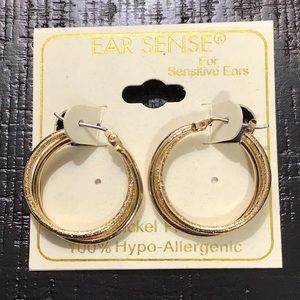 NWT Ear Sense Gold Tone Double Hoop Earrings!